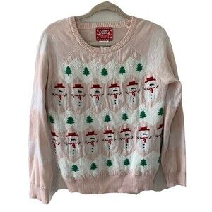 JEM Holiday Sweater Size Large Multicolor Frosty Christmas Tree Novelty Pullover